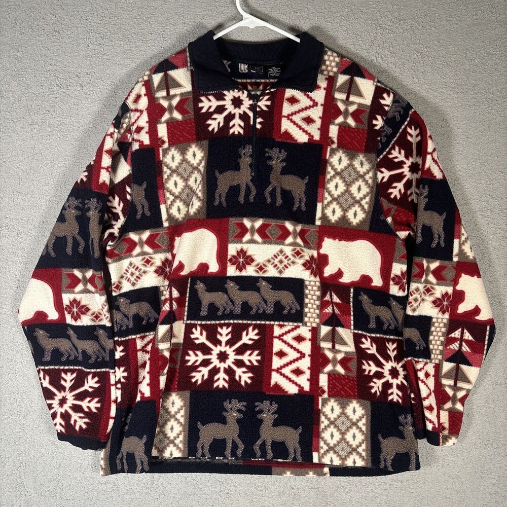 Vntg Junction West Women’s XL Quarter Zip Winter Fleece Sweater‎ Cabincore Cozy